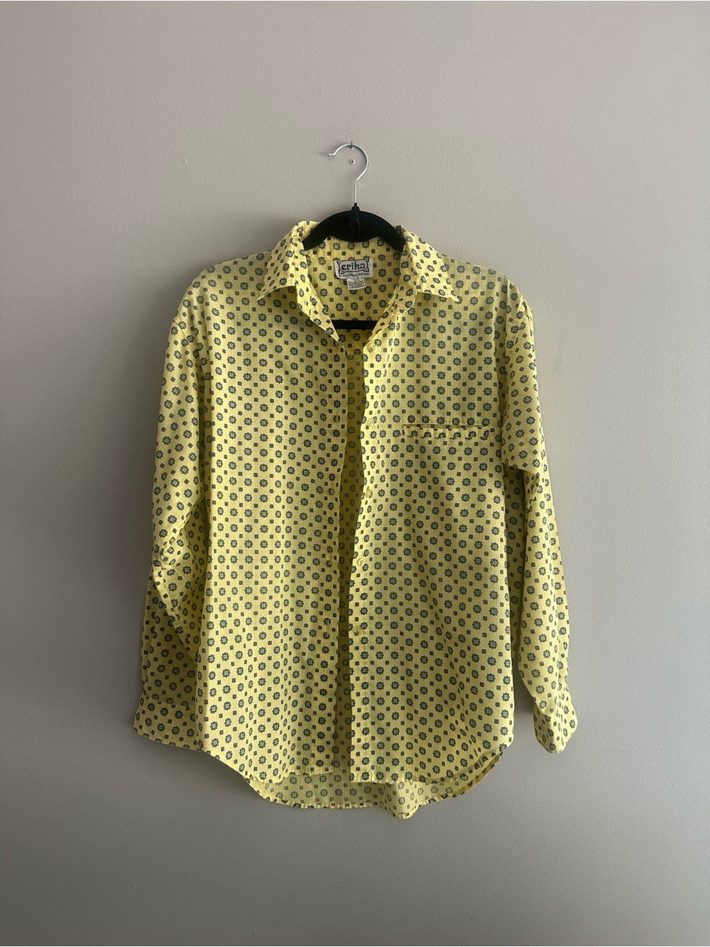 Erika Yellow Button-Down Shirt with Small Navy Dot Print